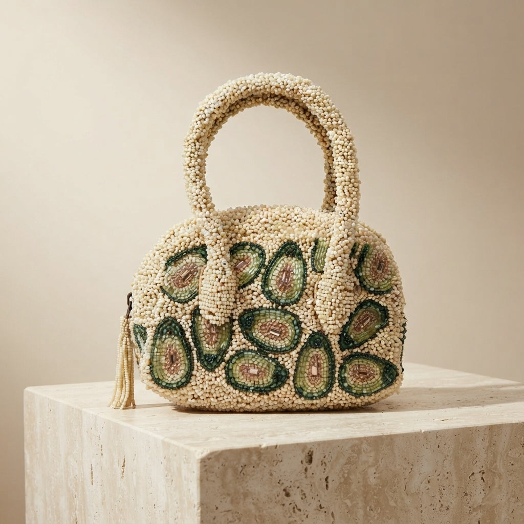 Mirasol Beige Avocado Beaded Bag