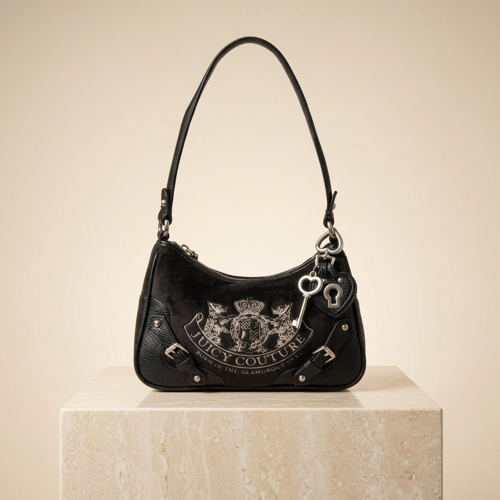 Juicy Couture Black Hobo Bag, Velour Crest Logo