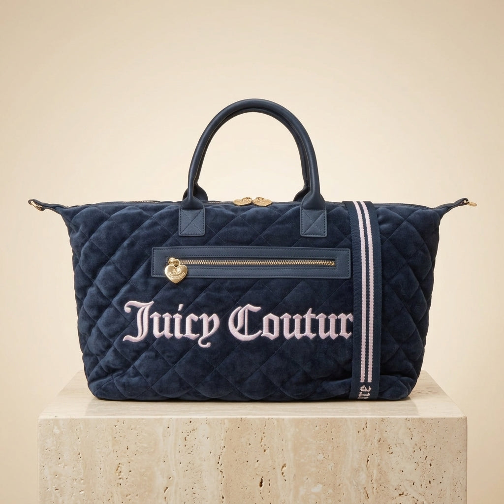 Juicy Couture Navy Quilted Tote Bag, Velour Weekender