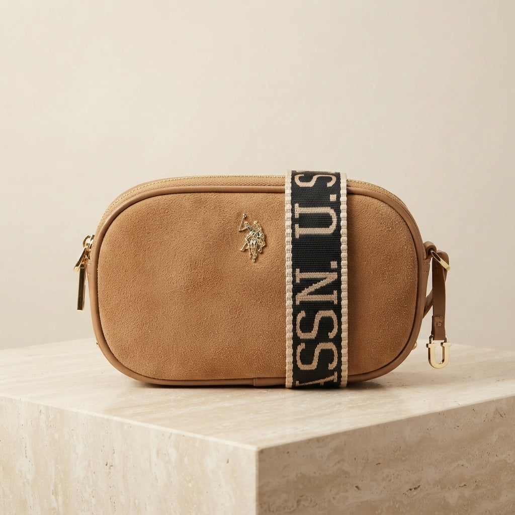 U.S. Polo Assn. Tan Suede Crossbody Bag