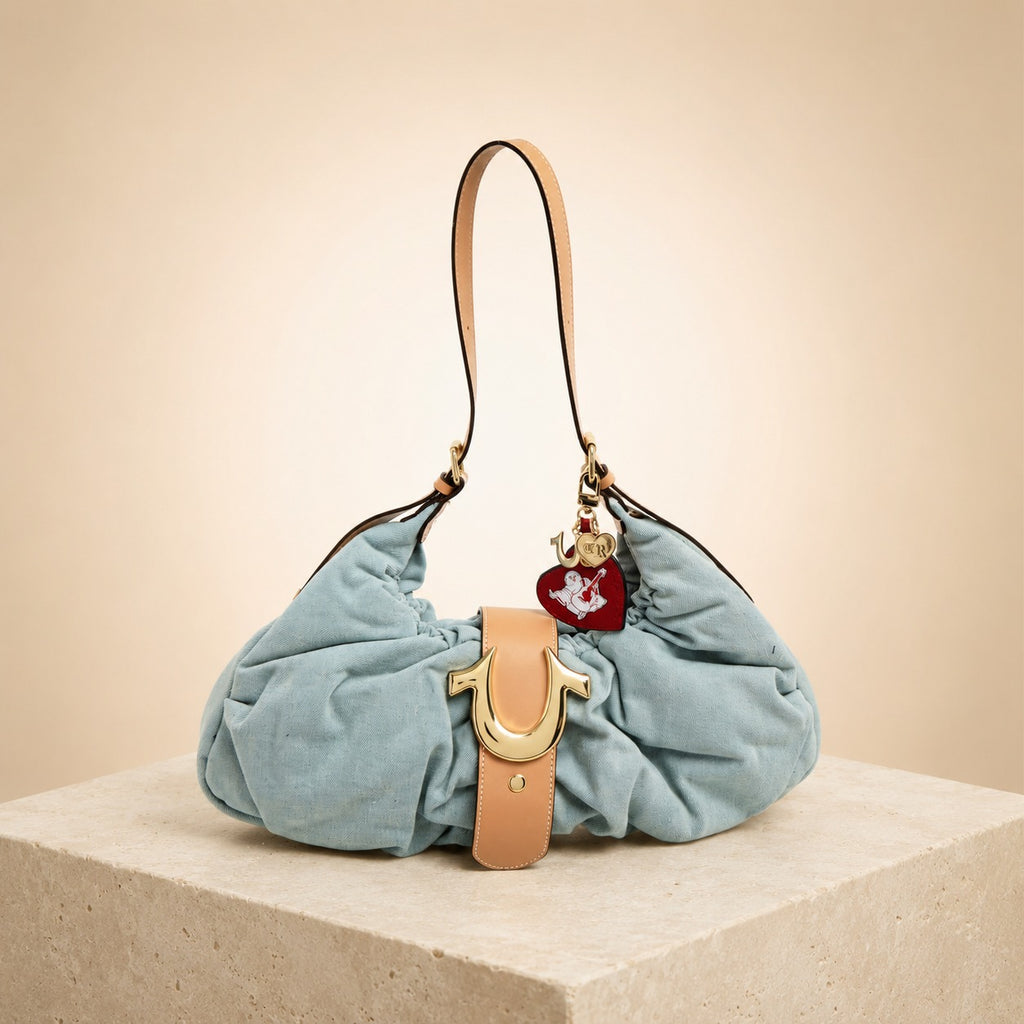 True Religion Light Blue Denim Hobo Handbag