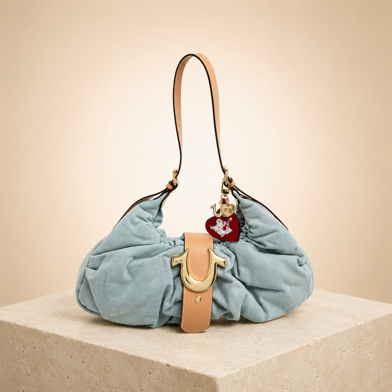 True Religion Light Blue Denim Hobo Handbag