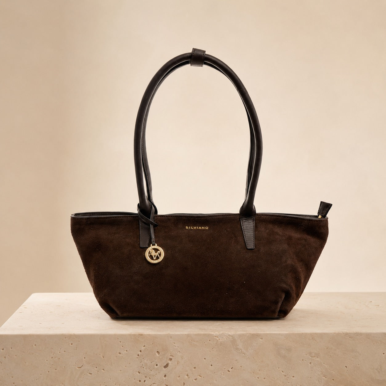 Silviano Dark Brown Suede Shoulder Bag