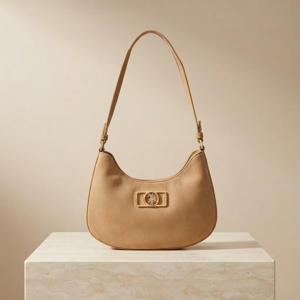 U.S. Polo Assn. Tan Brown Faux Suede Shoulder Bag