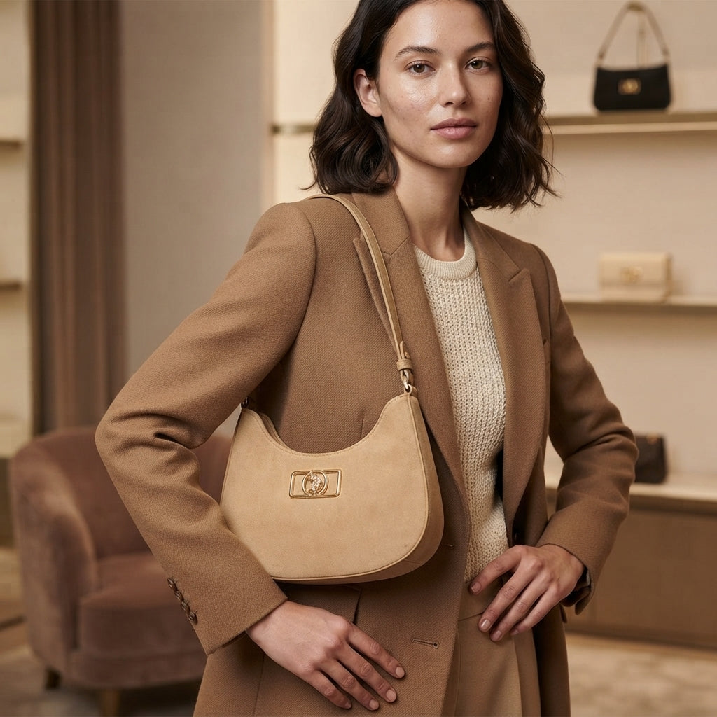 U.S. Polo Assn. Tan Brown Faux Suede Shoulder Bag