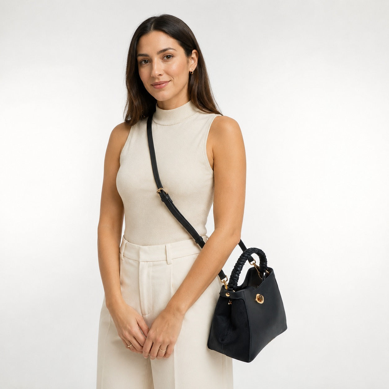 Luella Grey Black Bucket Handbag