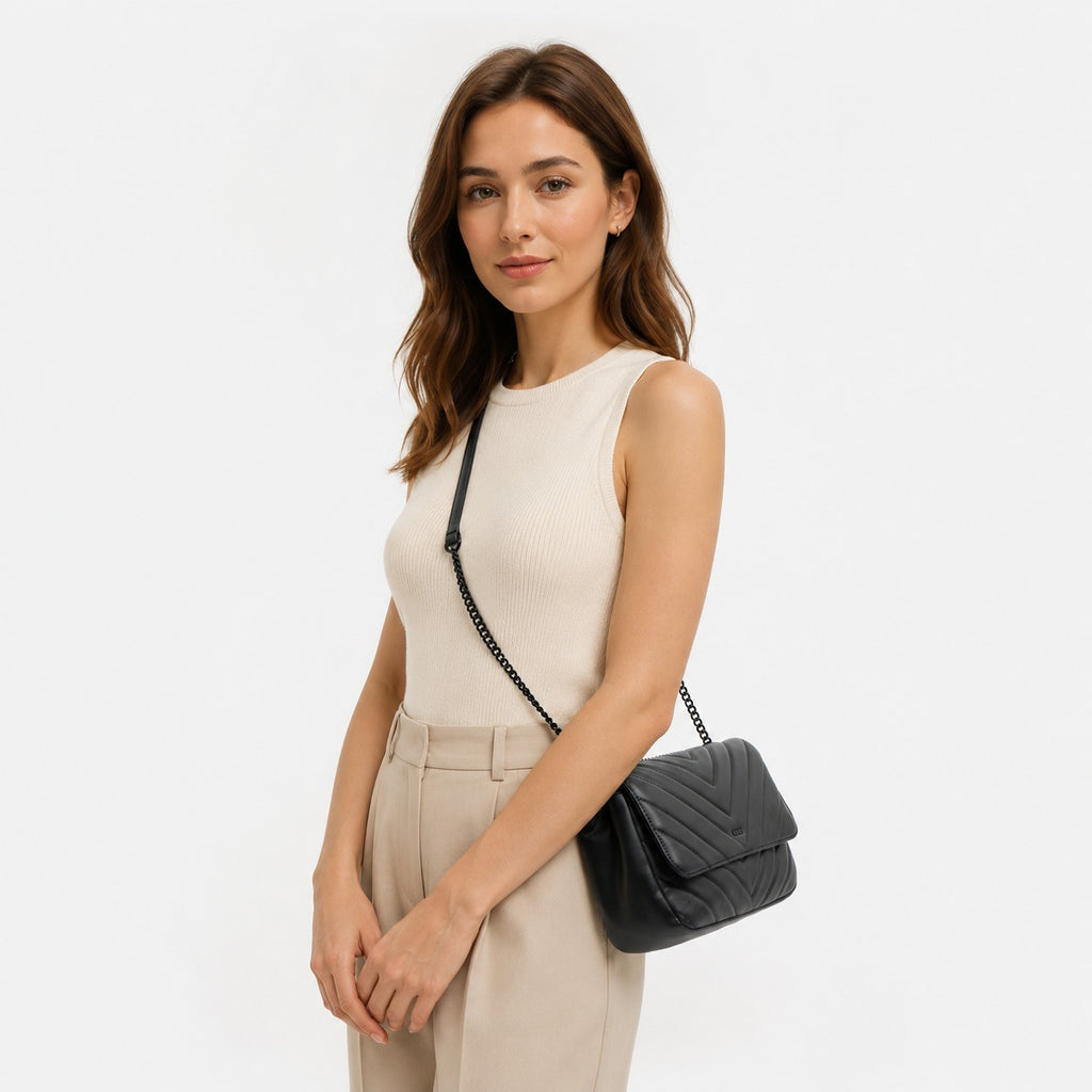 DKNY Black Veronica Chevron Shoulder Bag