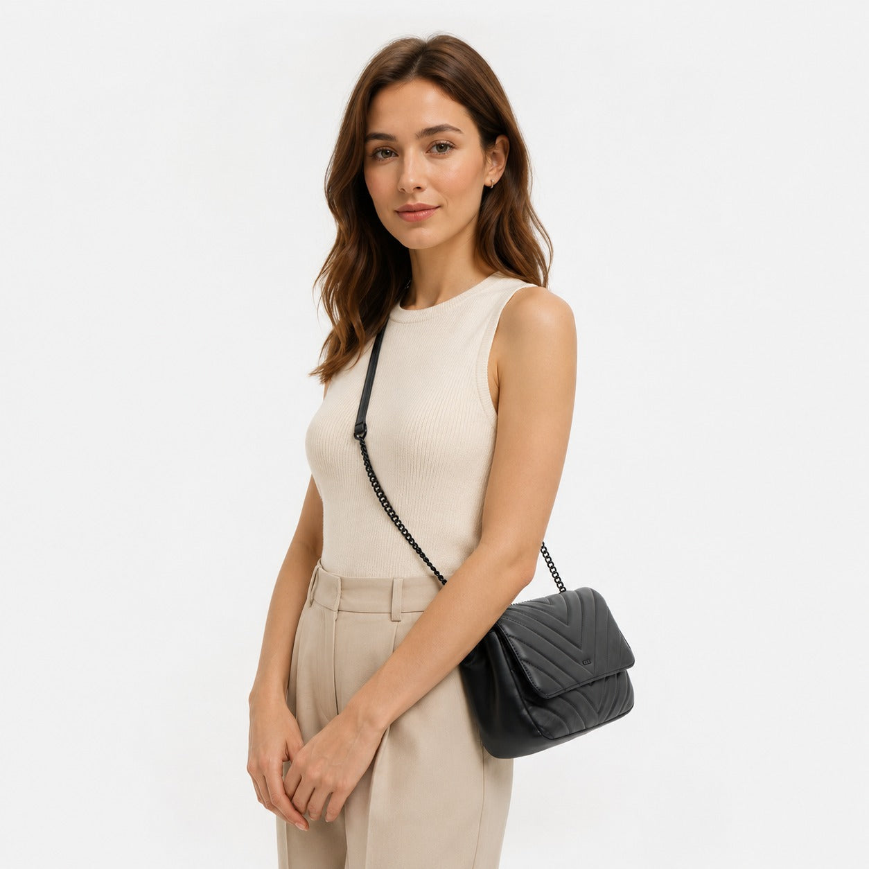 DKNY Black Veronica Chevron Shoulder Bag