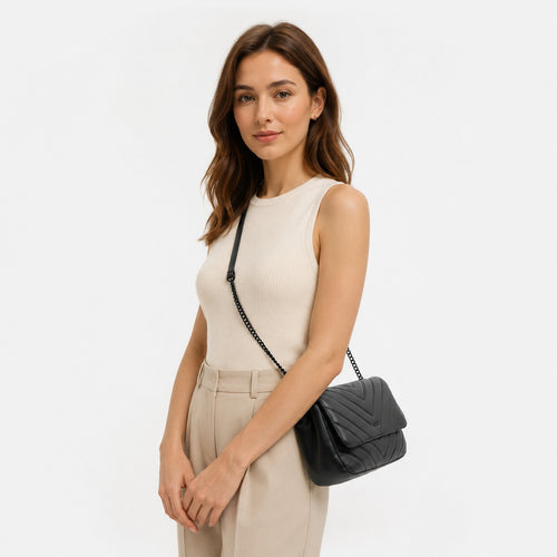 DKNY Black Veronica Chevron Shoulder Bag