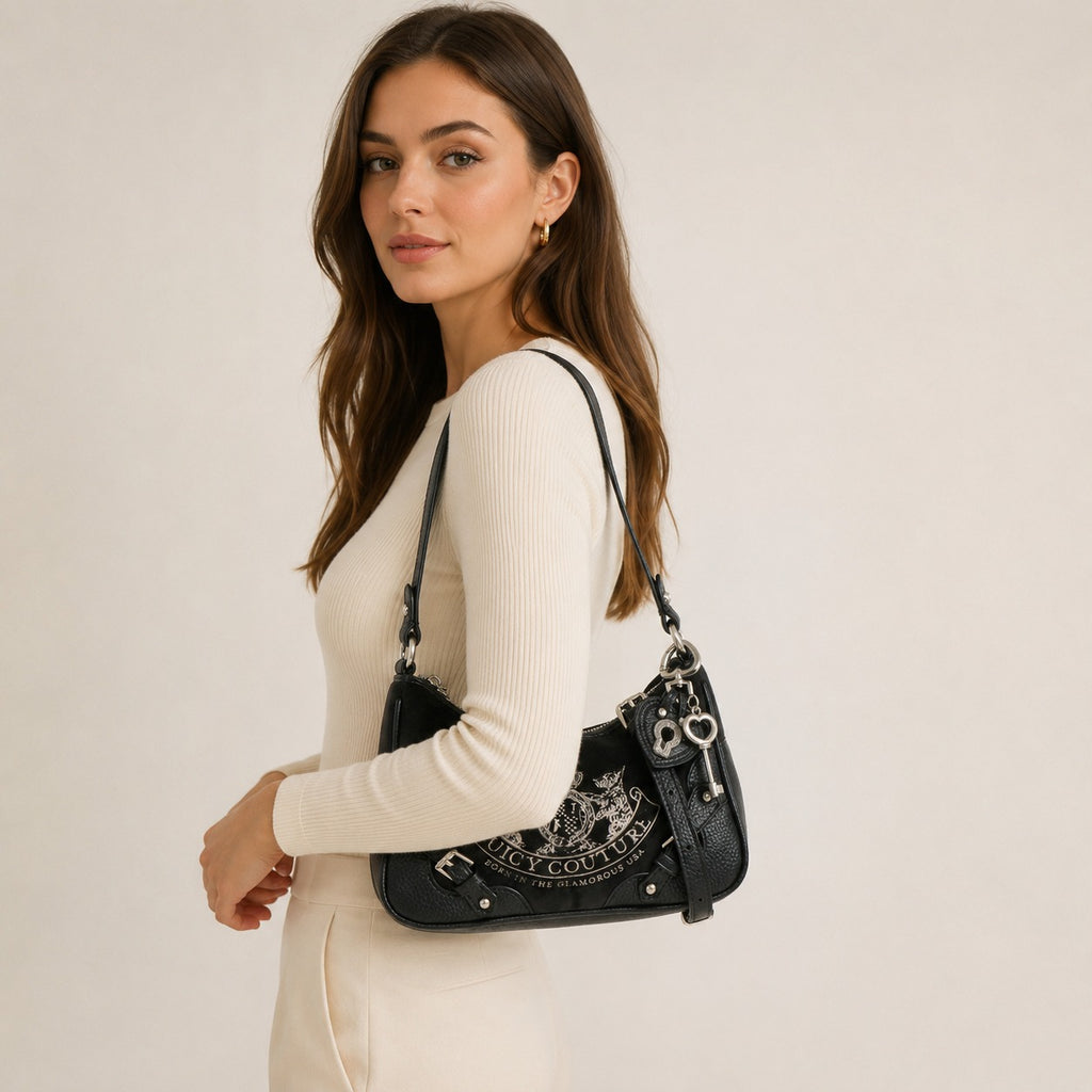 Juicy Couture Black Velour Shoulder Bag