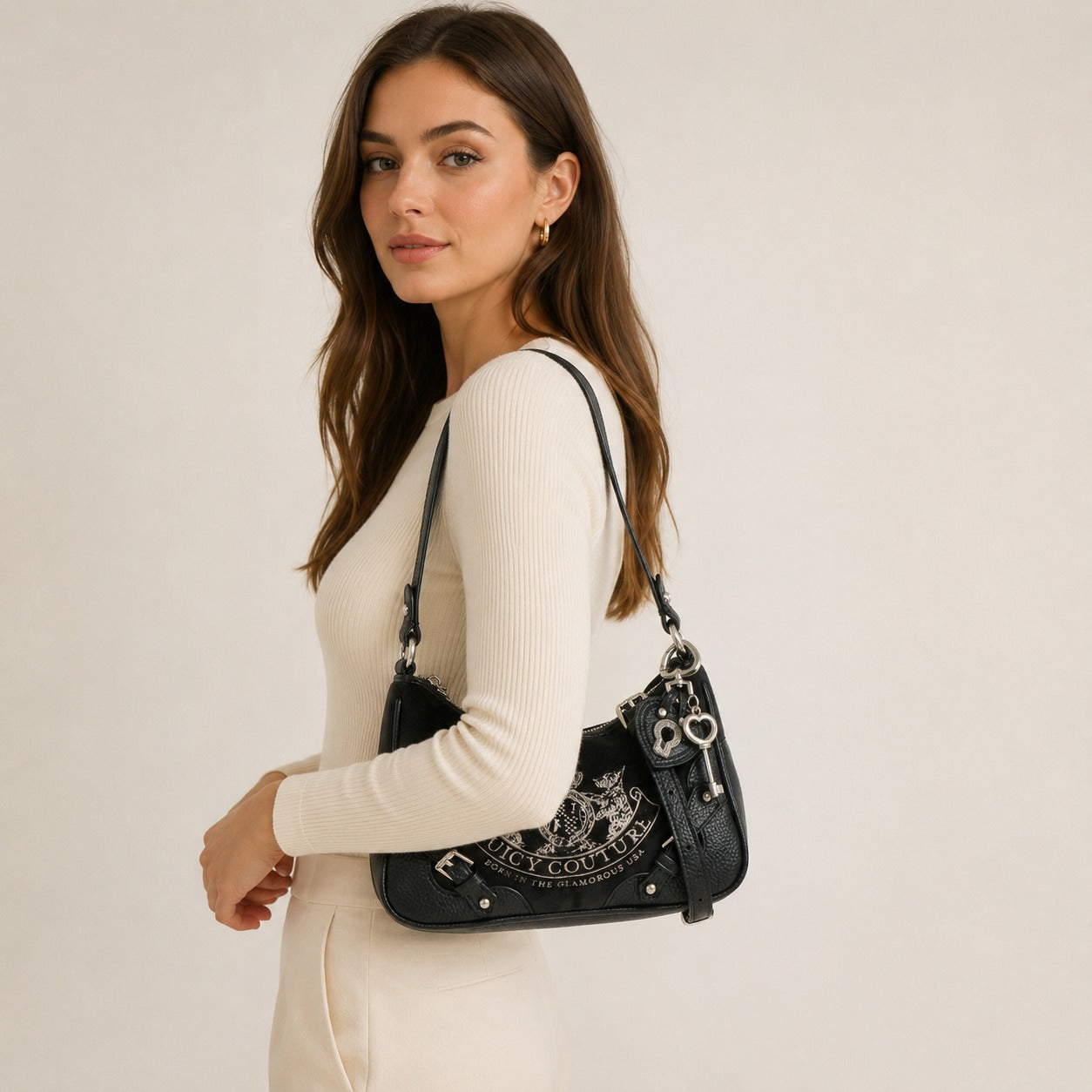 Juicy Couture Black Velour Shoulder Bag