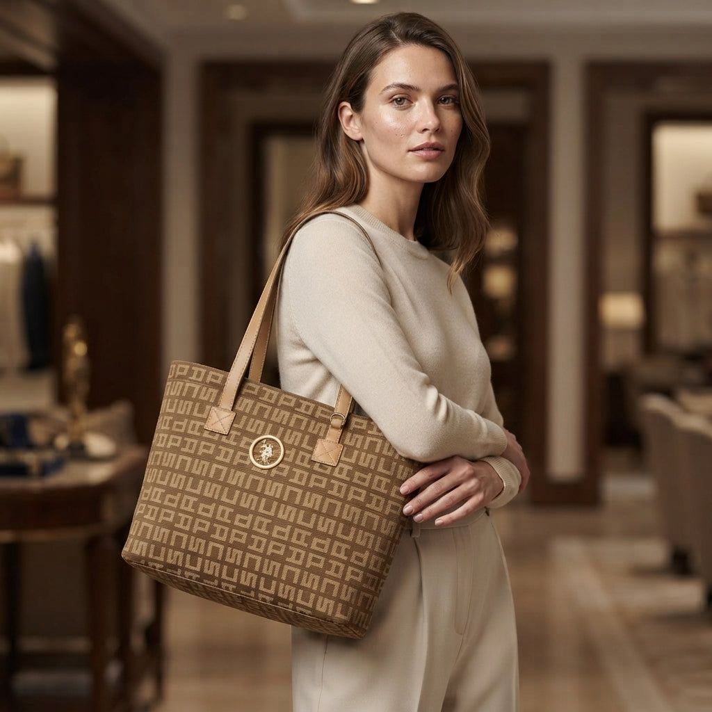 U.S. Polo Assn. Brown Jacquard Tote Bag