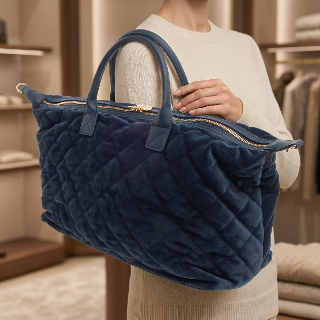 Juicy Couture Navy Quilted Tote Bag, Velour Weekender