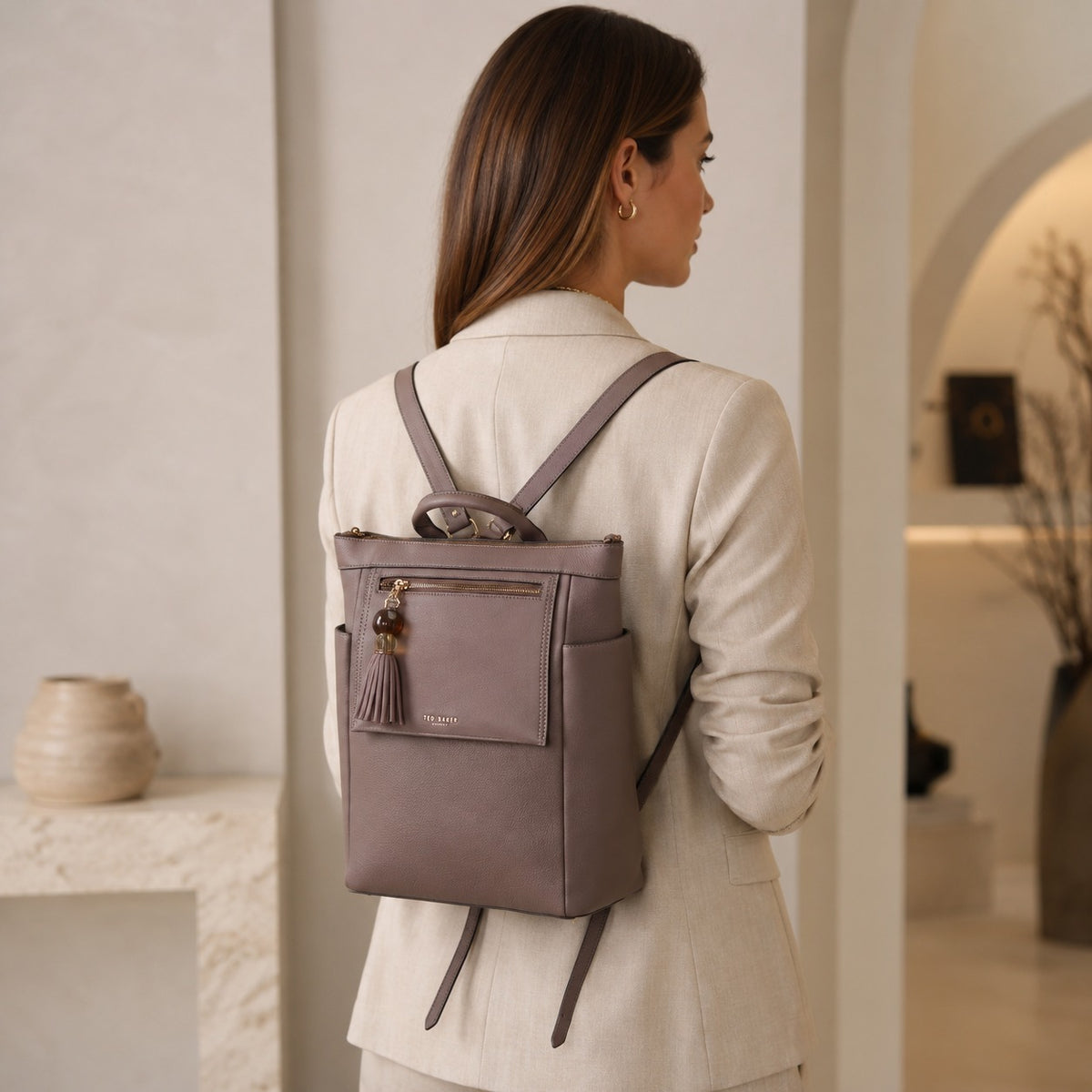 Luella Grey Peat Faux Leather Ophena 15in Laptop Backpack