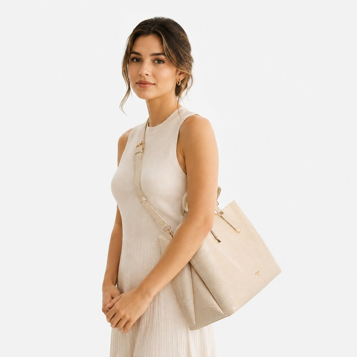 Dune London Beige Croc Effect Handbag