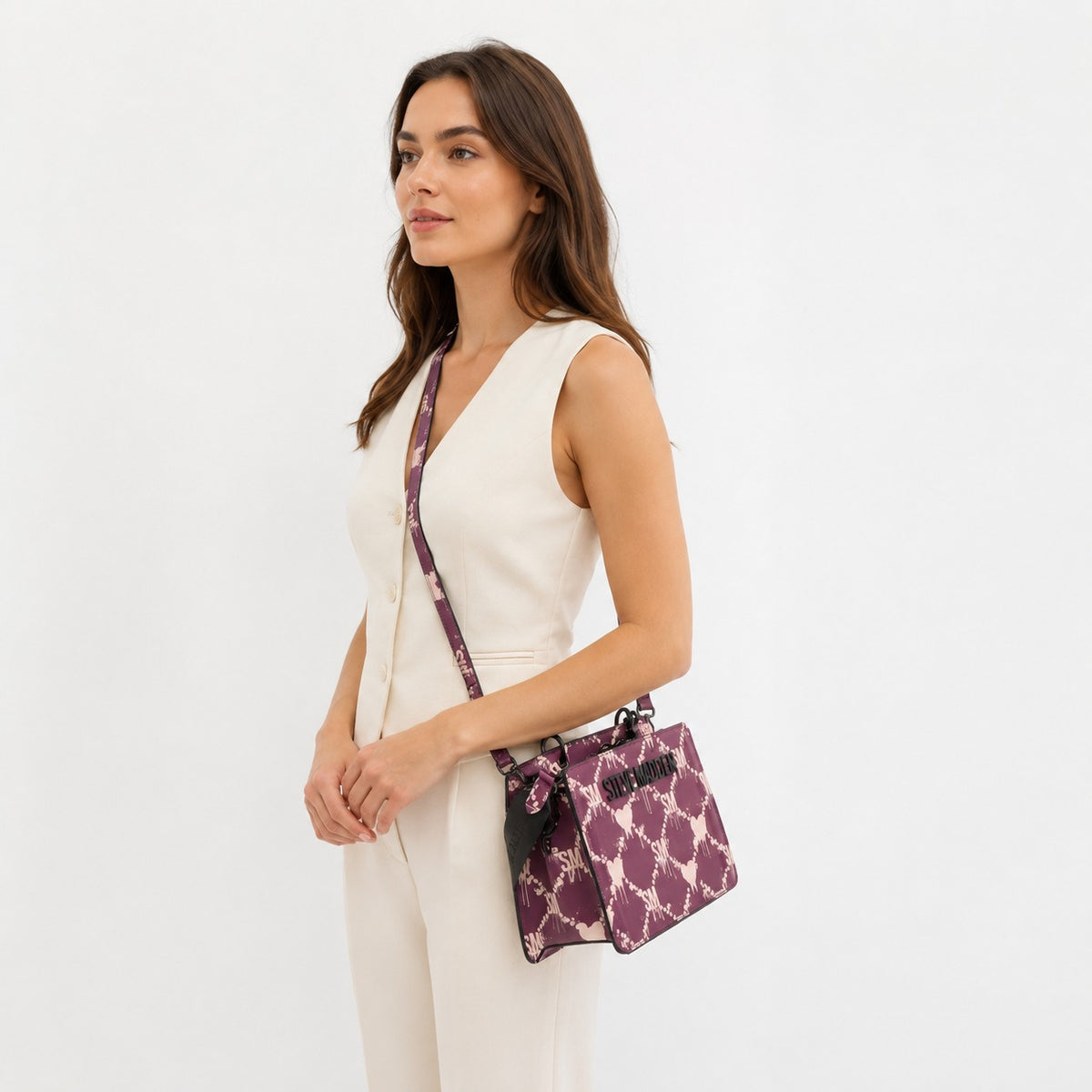 Steve Madden Purple Dripping Heart & Logo Cross Body Bag