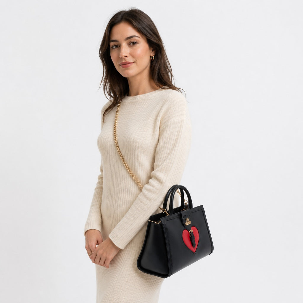 Love Moschino Black Heart Buckle Handbag