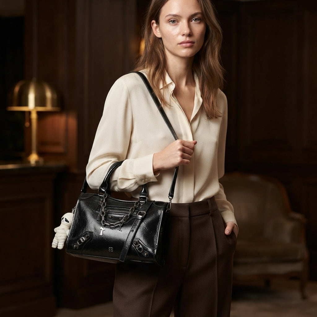 Bessie London Black Mummy Charn Tote Bag