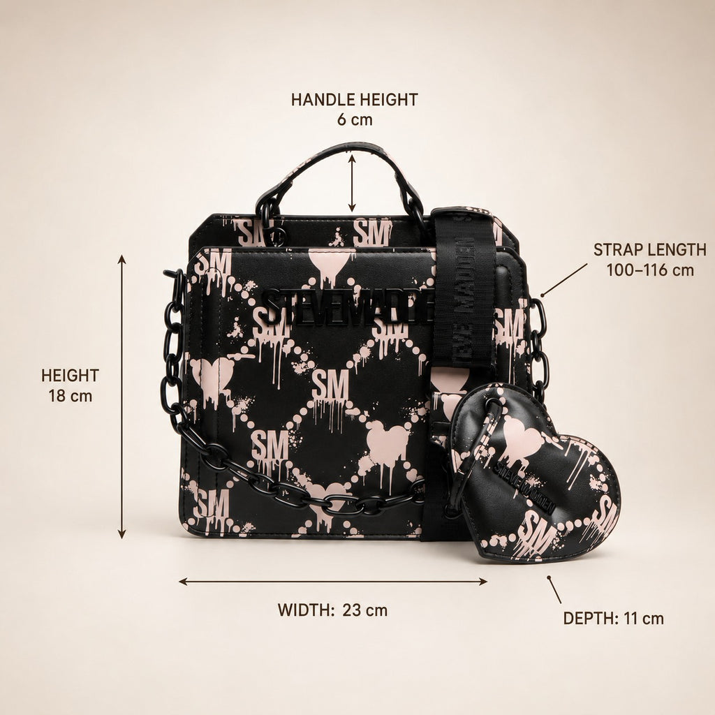 Steve Madden Black Dripping Hearts Cross Body Bag