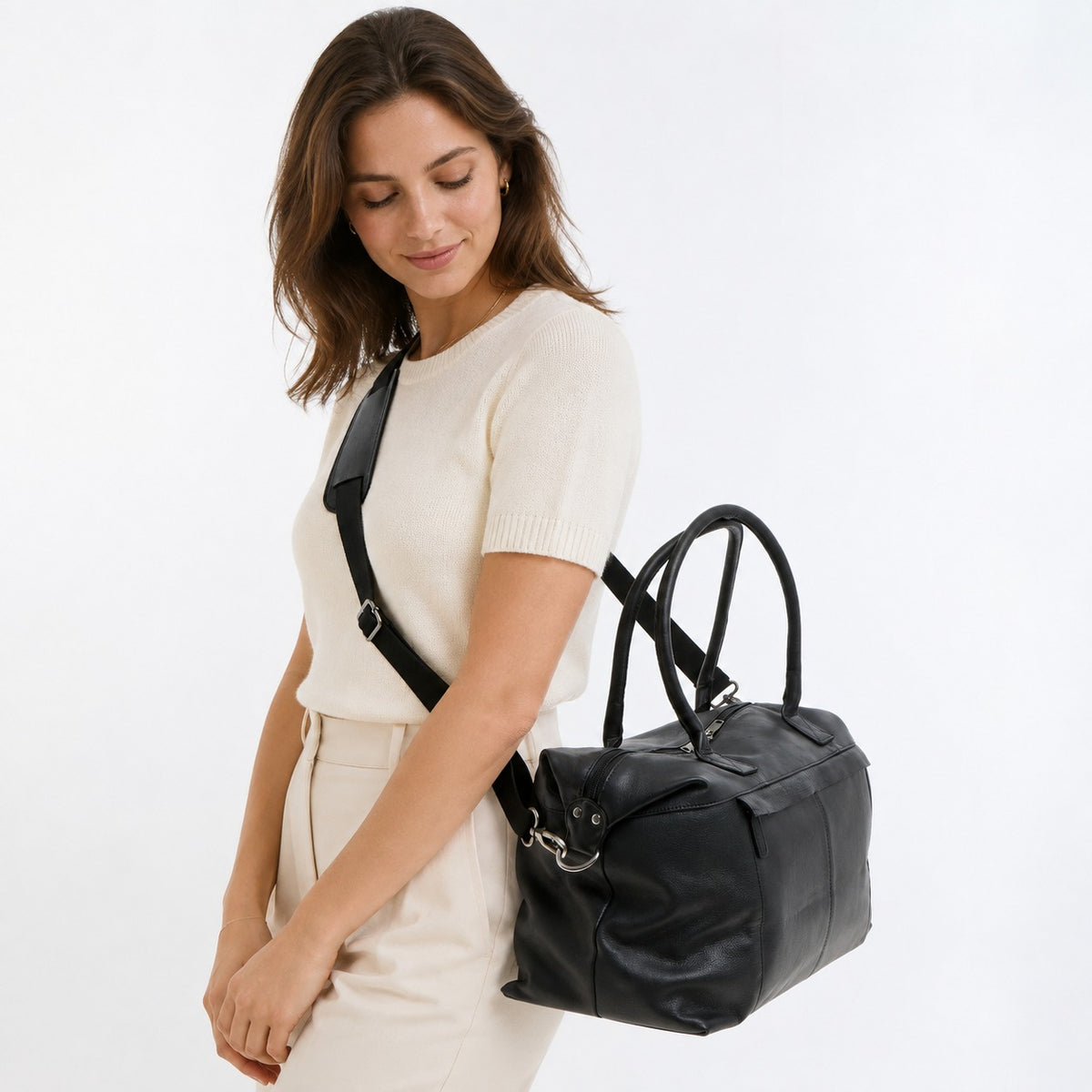 Leather Culture Black Leather Duffle Handbag