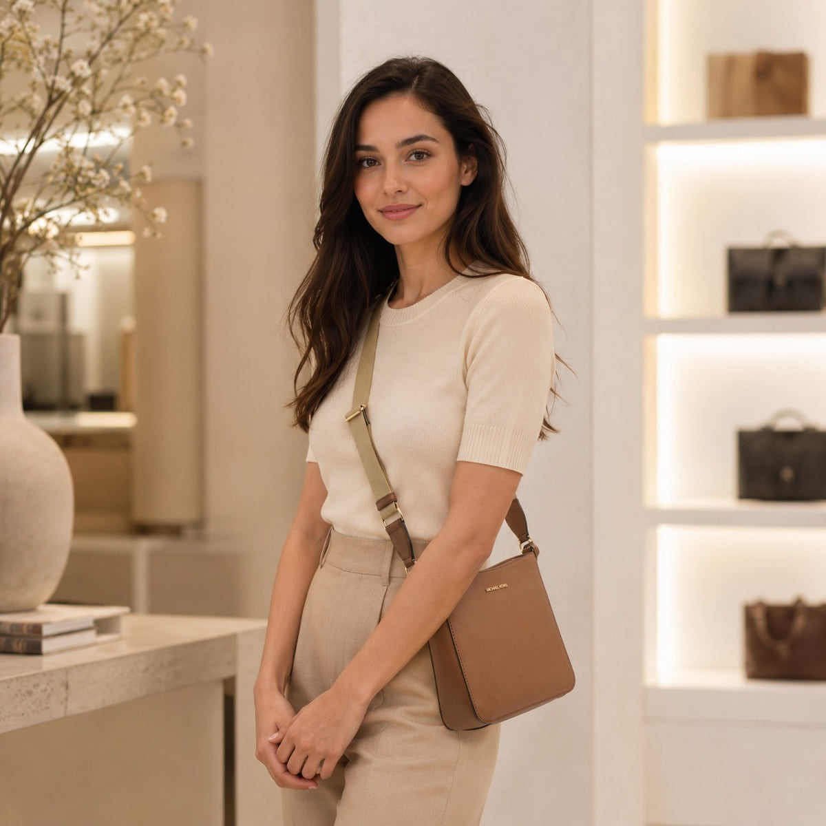 Michael Kors Brown Crossbody Bag, Gold Hardware