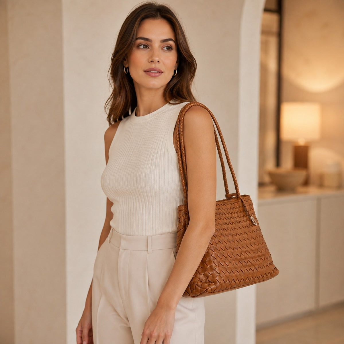 Silviano Brown Woven Shoulder Bag