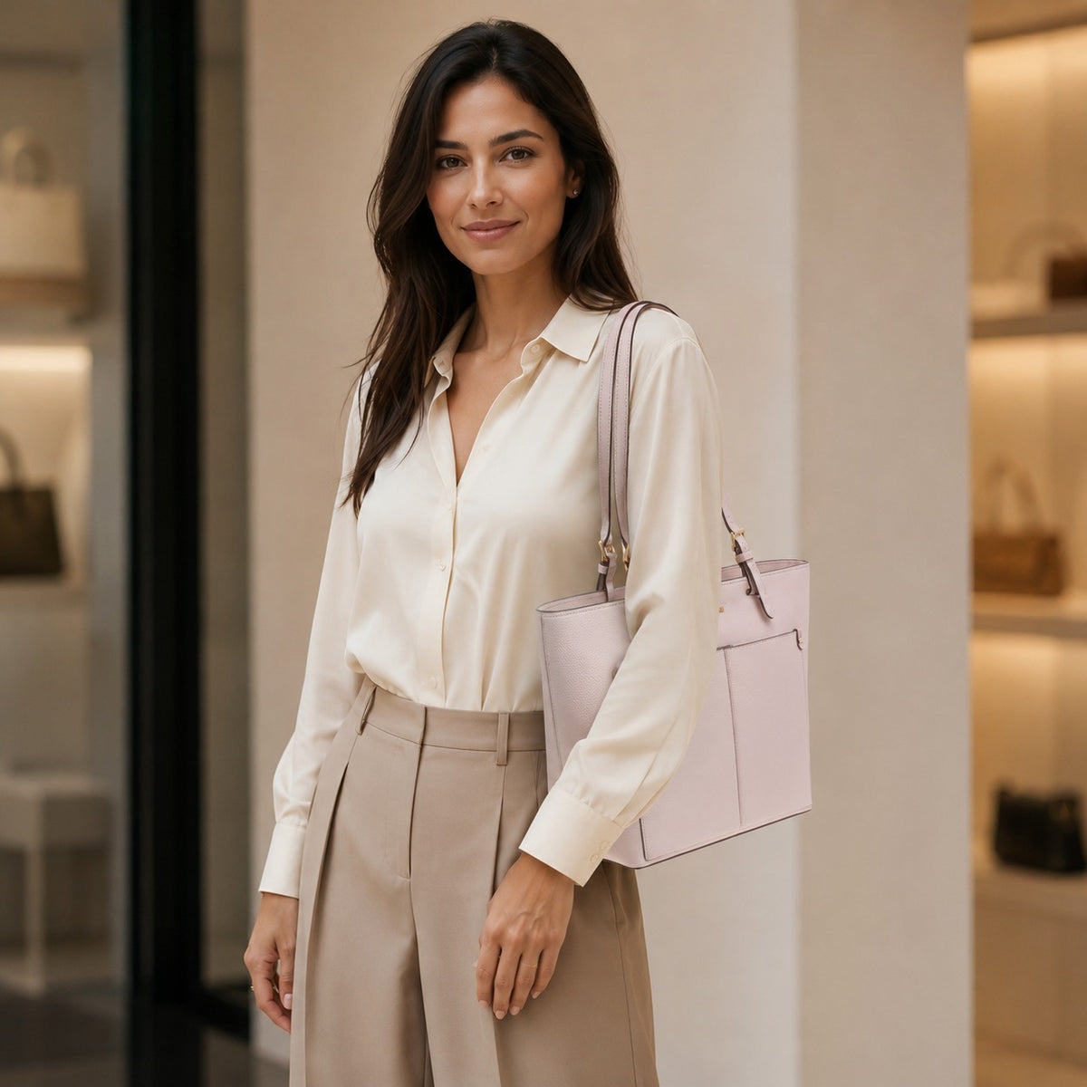 Michael Kors Powder Blush Jet Set Tote Bag, Pebbled Leather