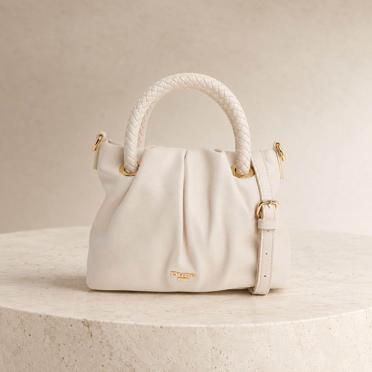 Dune London Cream Faux Leather Dovecot Handbag