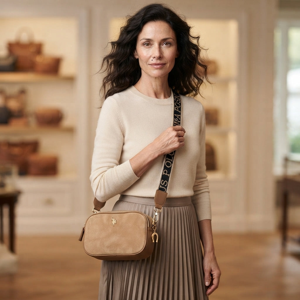 U.S. Polo Assn. Tan Suede Crossbody Bag