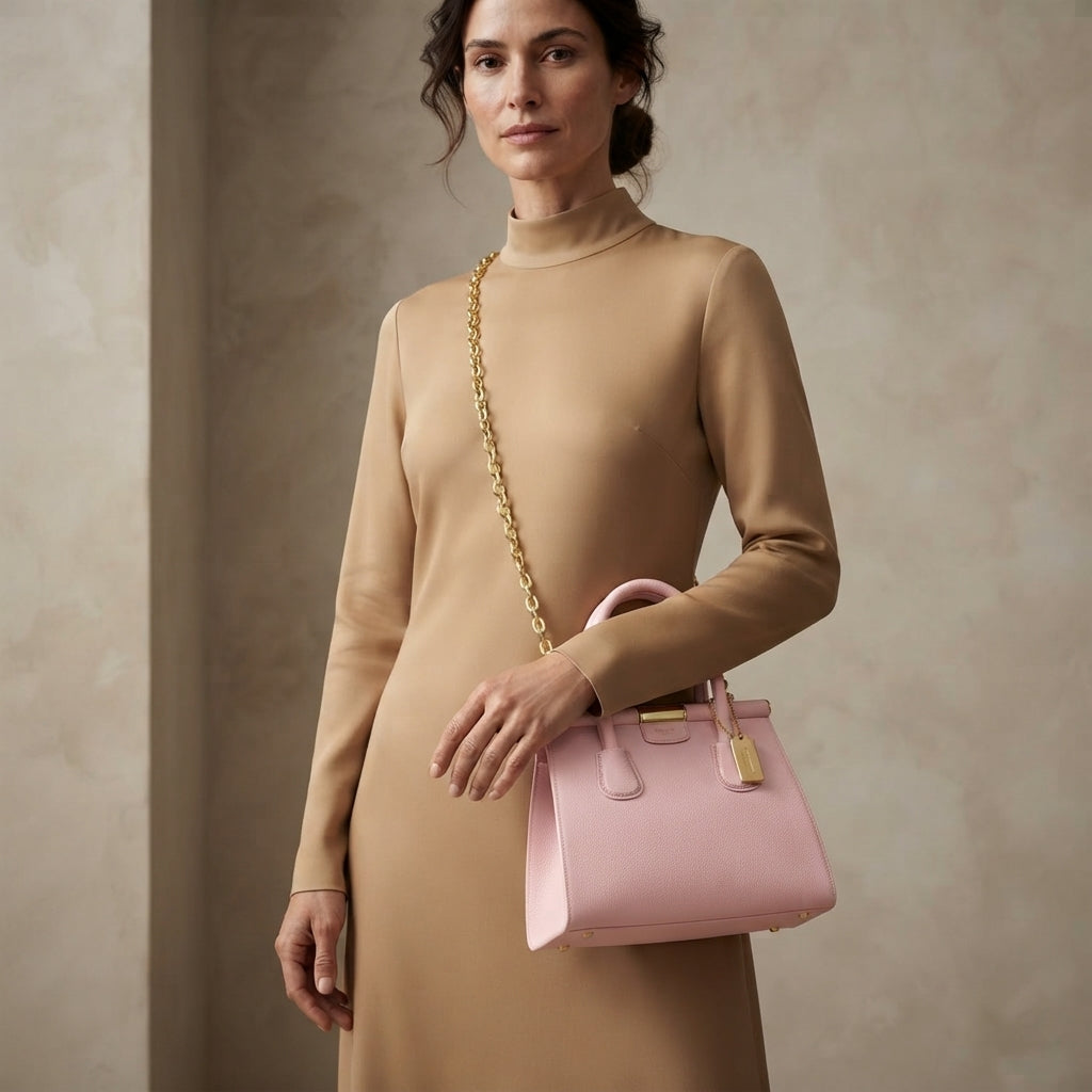 Moncrief Ballet Pink Leather Vicky Structured Tote Bag