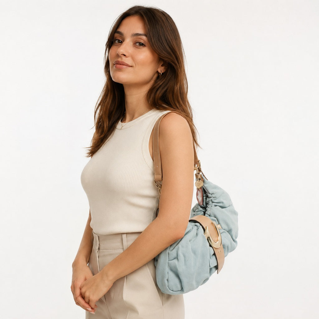 True Religion Light Blue Denim Hobo Handbag