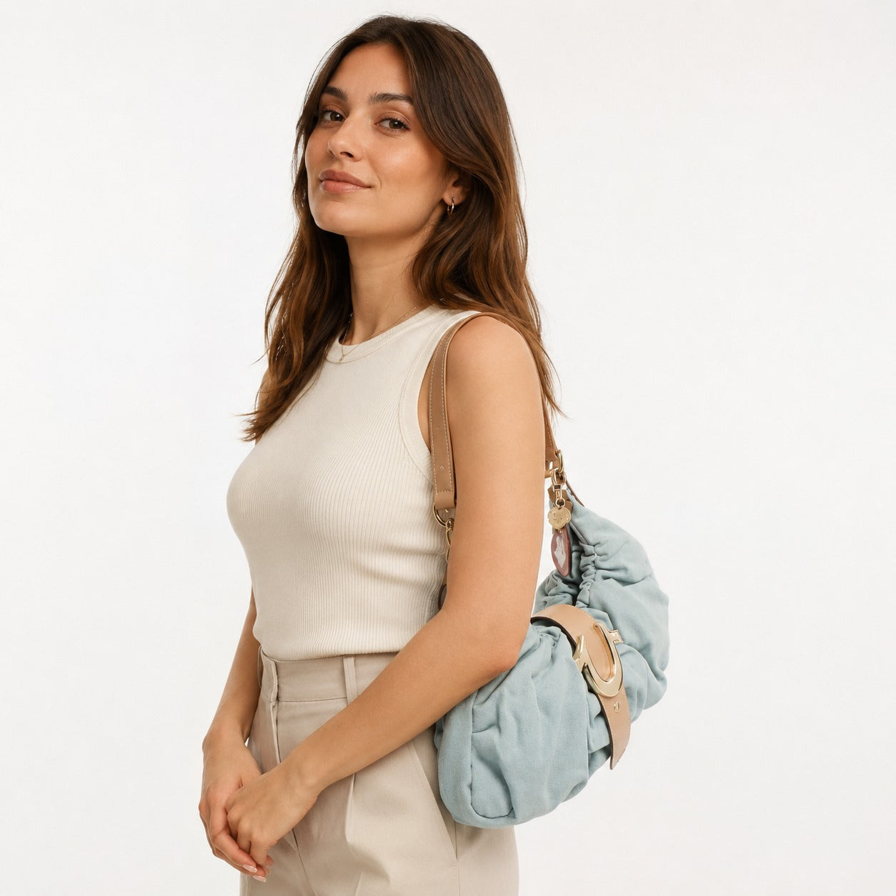 True Religion Light Blue Denim Hobo Handbag