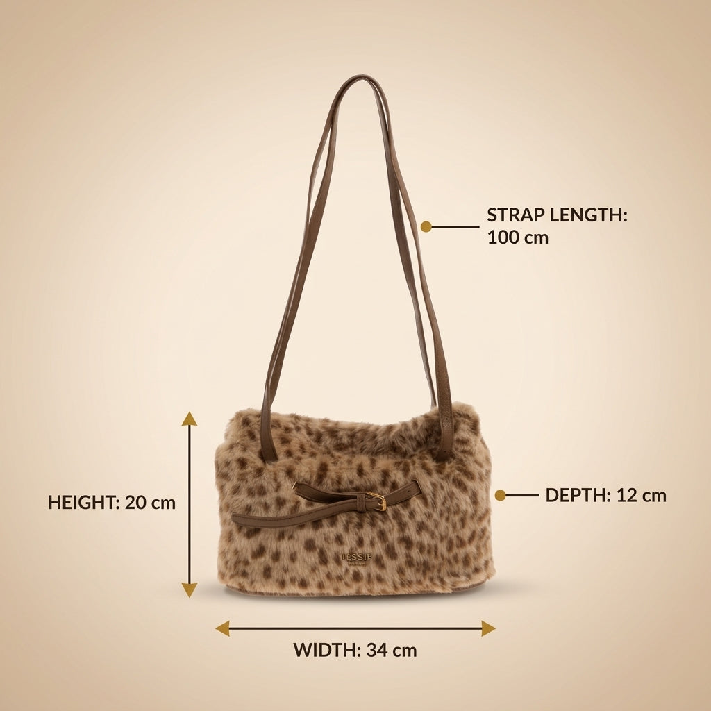 Bessie London Beige Faux Fur Animal Pattern Shoulder Bag