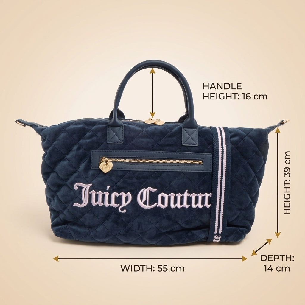 Juicy Couture Navy Quilted Tote Bag, Velour Weekender