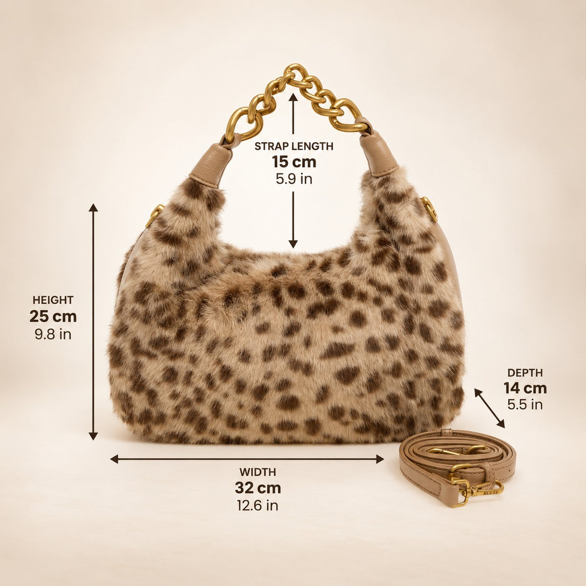 Bessie London Brown Faux Fur Shoulder Bag