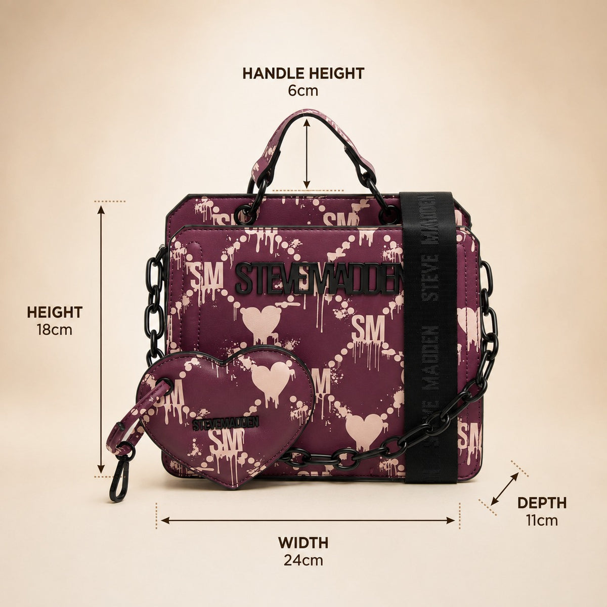 Steve Madden Purple Dripping Heart & Logo Cross Body Bag