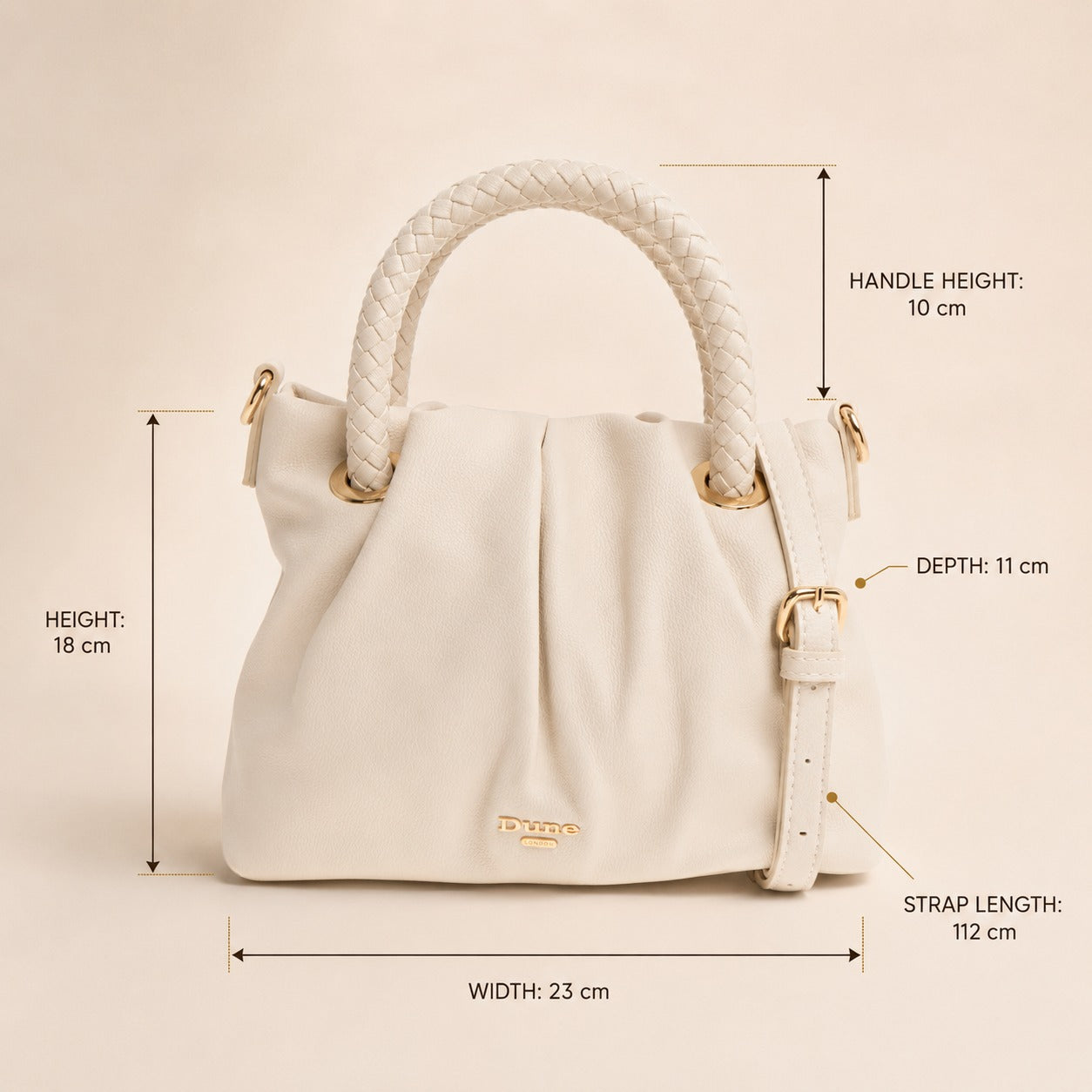 Dune London Cream Faux Leather Dovecot Handbag