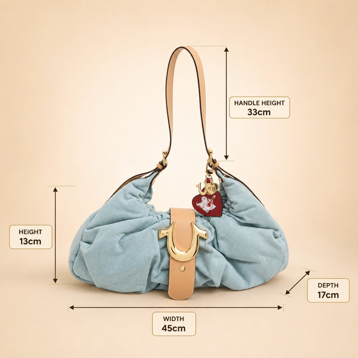 True Religion Light Blue Denim Hobo Handbag
