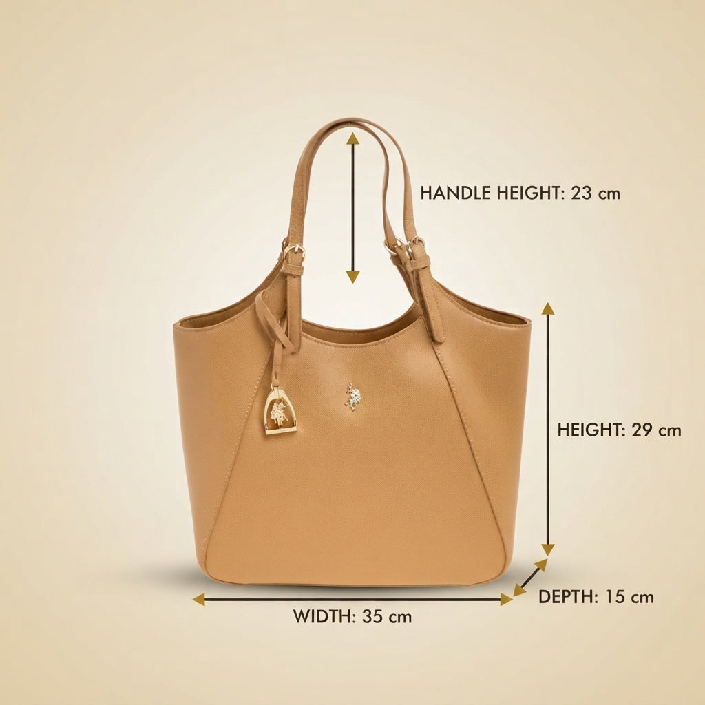 U.S. Polo Assn. Camel Faux Leather Jones Shopping Tote Bag