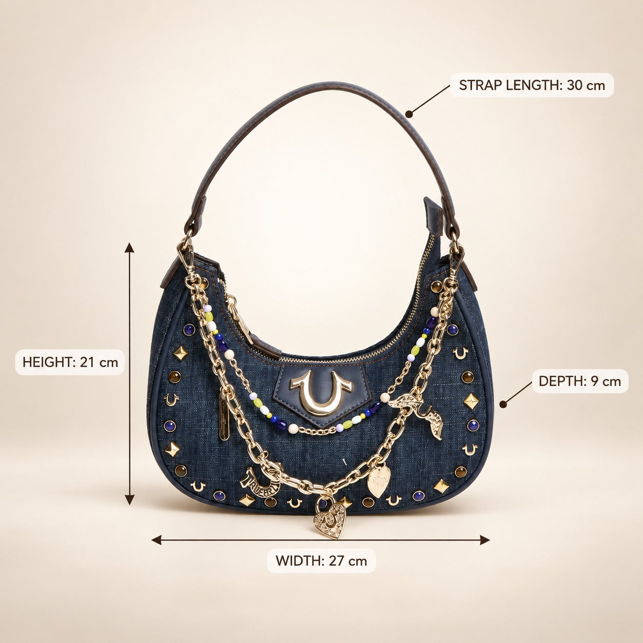 True Religion Blue Studded Denim Shoulder Bag