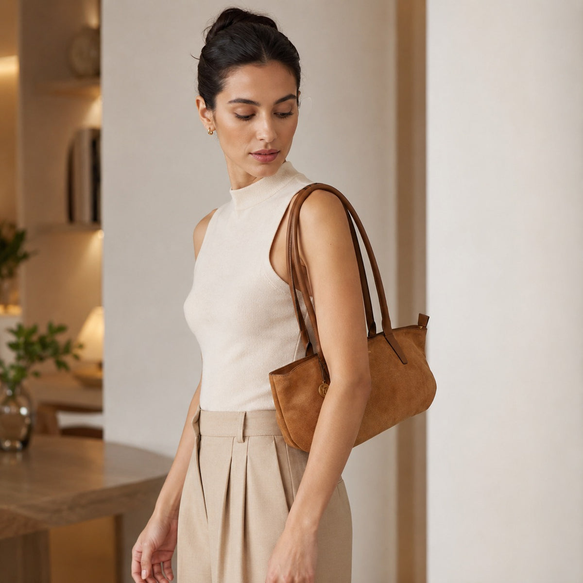 Silviano Brown Suede Shoulder Bag