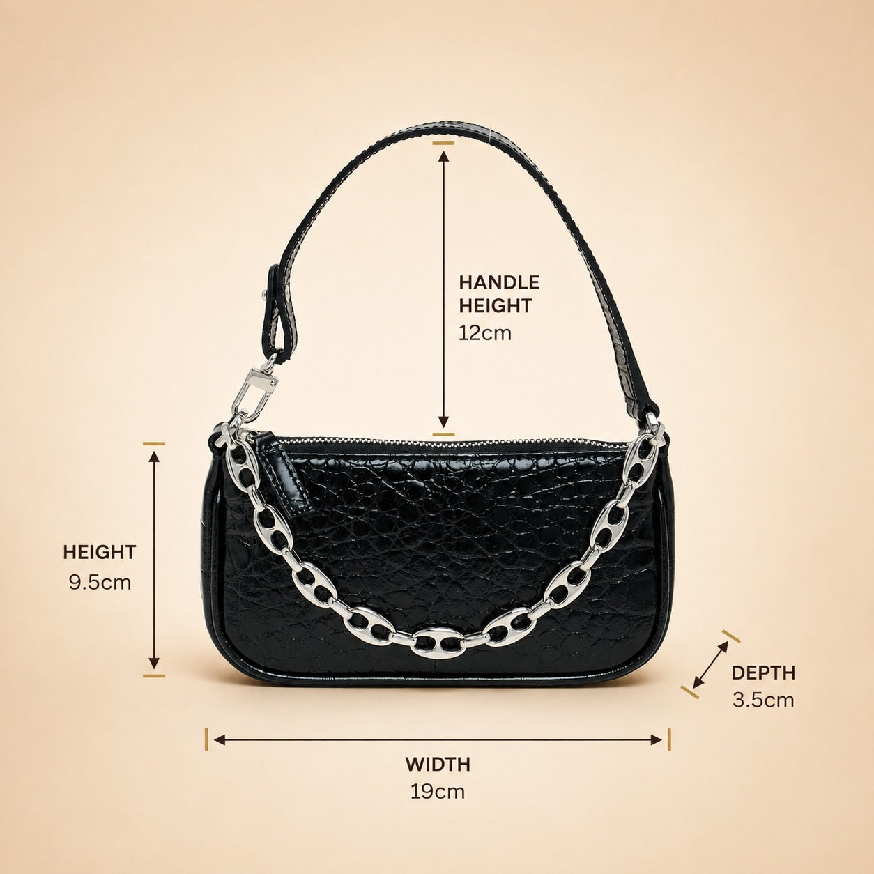 By Far Mini Black Croc Leather Handbag