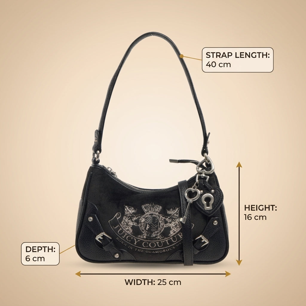 Juicy Couture Black Hobo Bag, Velour Crest Logo