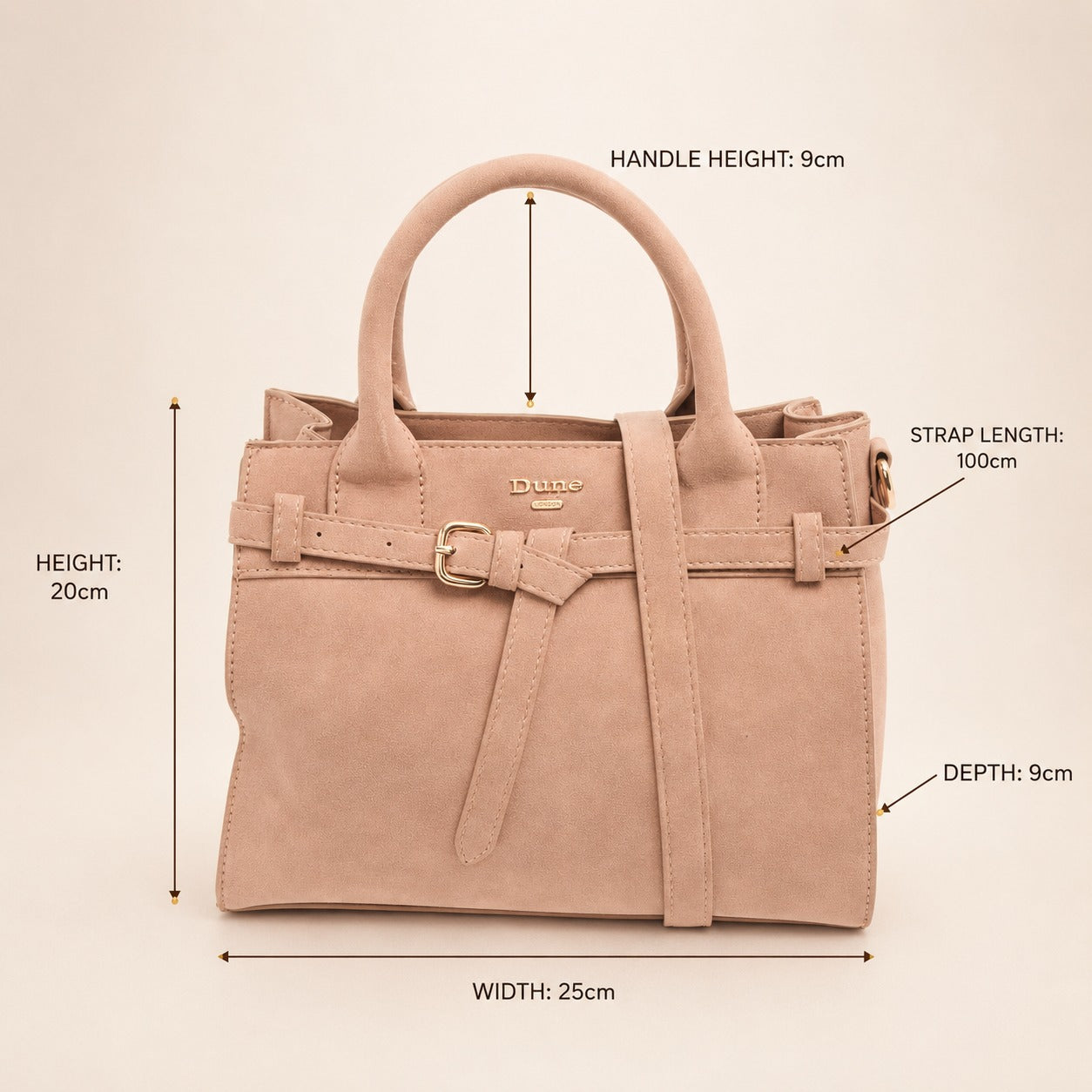 Dune London Peach Faux Suede Satchel Handbag
