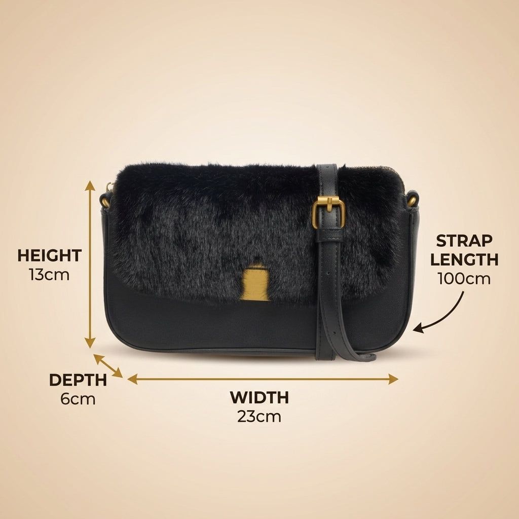 Bessie London Black Faux Fur Crossbody Bag
