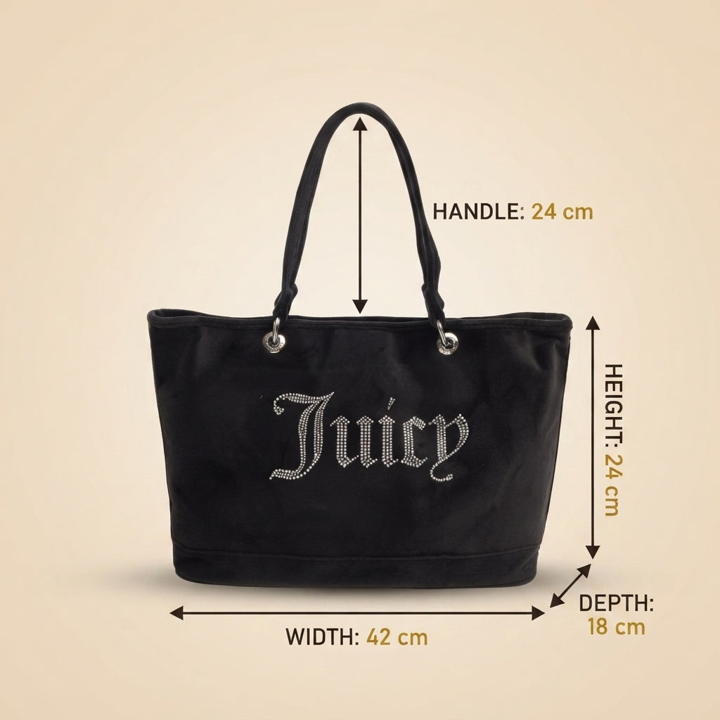 Juicy Couture Black Velour Tote Bag