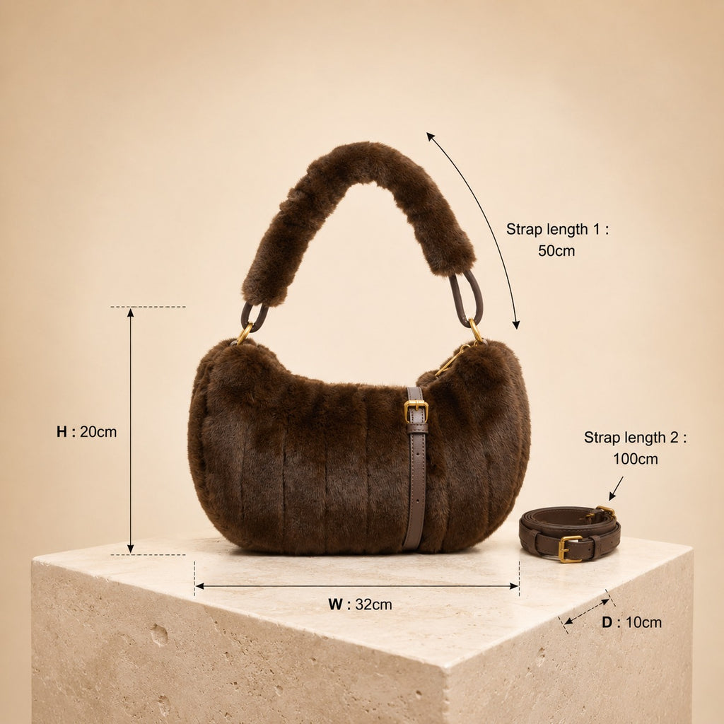 Bessie London Brown Faux Fur Shoulder Bag