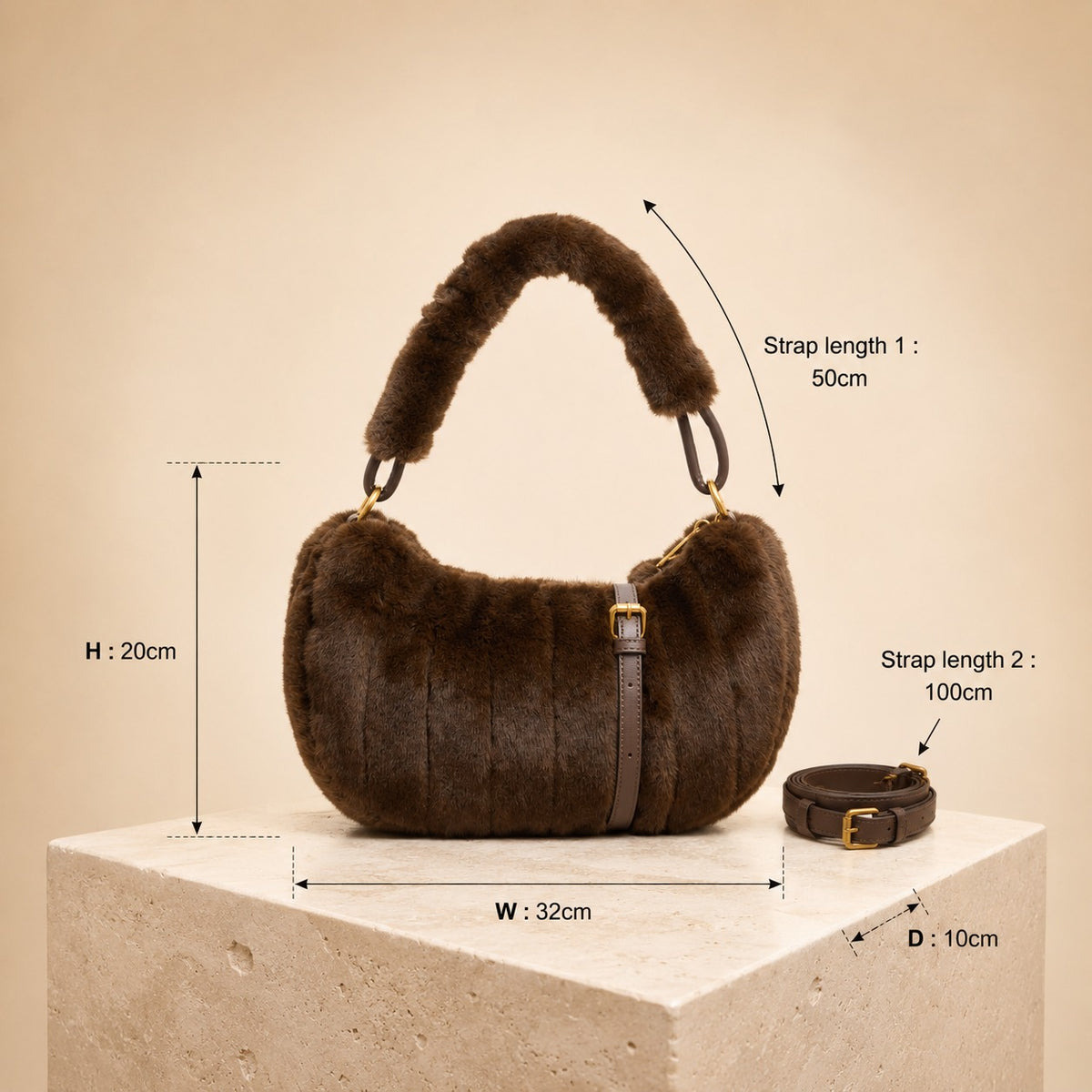 Bessie London Brown Faux Fur Shoulder Bag