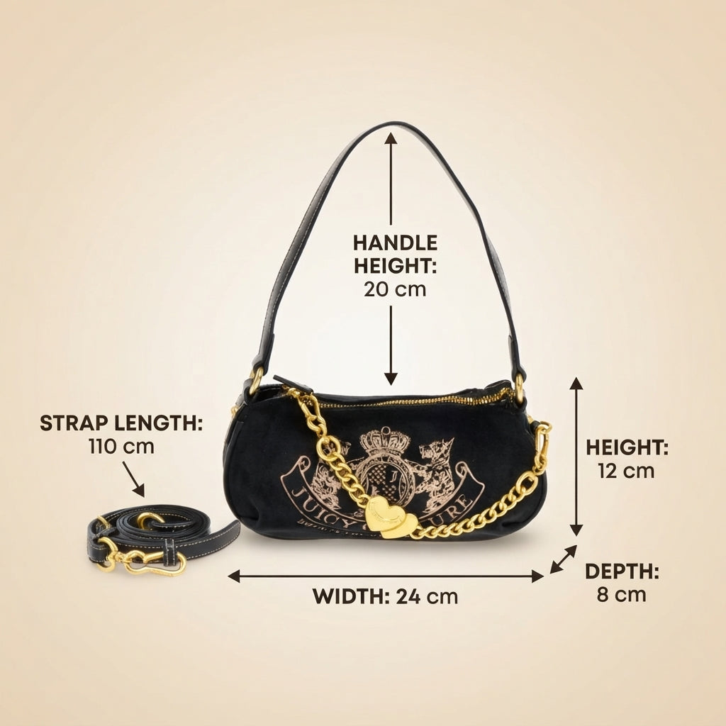 Juicy Couture Black Twig Narrative Small Velvet Hobo Cross Body Bag
