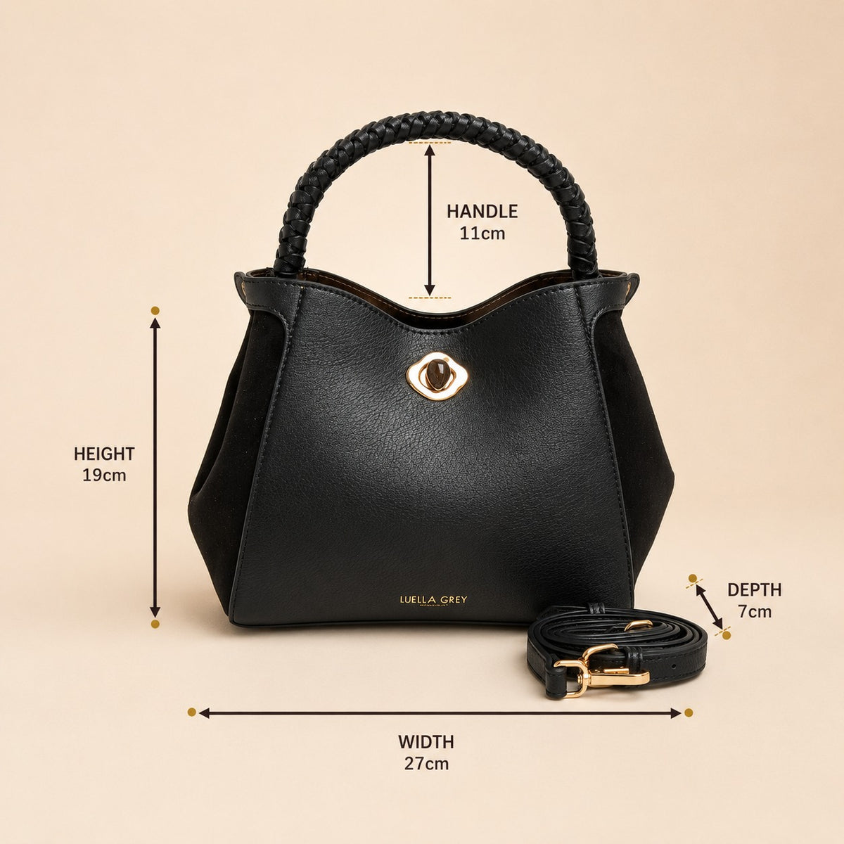 Luella Grey Black Bucket Handbag